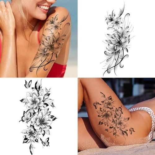EMOME 12 Sheets Sexy Temporary Tattoos for Women - Half Arm Flower Fake Tattoo Sleeves, Realistic Stickers for Shoulder, Leg, Back - görsel 10