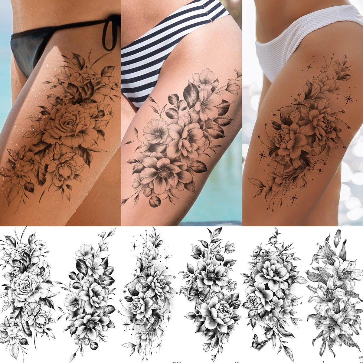 EMOME 12 Sheets Sexy Temporary Tattoos for Women - Half Arm Flower Fake Tattoo Sleeves, Realistic Stickers for Shoulder, Leg, Back - görsel 5