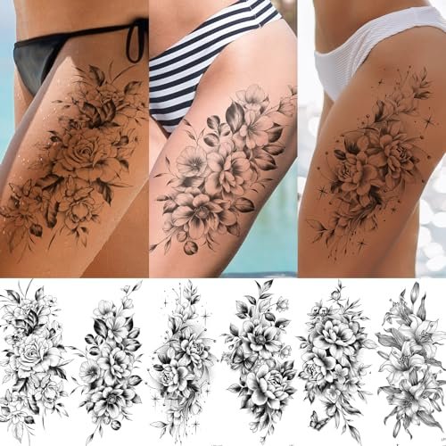EMOME 12 Sheets Sexy Temporary Tattoos for Women - Half Arm Flower Fake Tattoo Sleeves, Realistic Stickers for Shoulder, Leg, Back - görsel 6