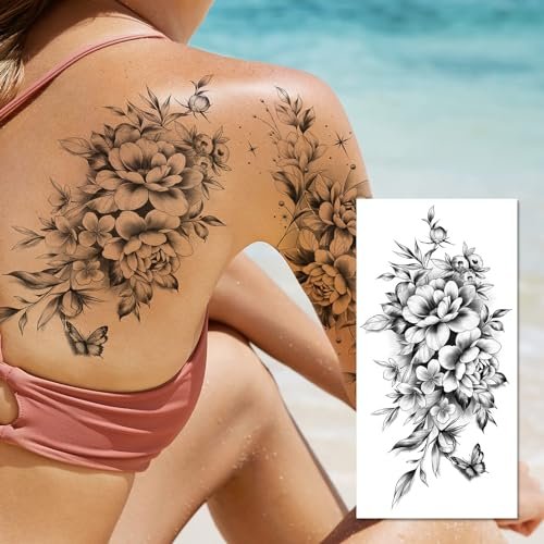 EMOME 12 Sheets Sexy Temporary Tattoos for Women - Half Arm Flower Fake Tattoo Sleeves, Realistic Stickers for Shoulder, Leg, Back - görsel 14
