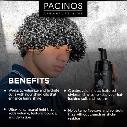 Pacinos Signature Line Curl Enhancing Mousse - Light Hold Hair Mousse and Styling Foam for Curly, Wavy, and Coily Hair - 3.38 oz