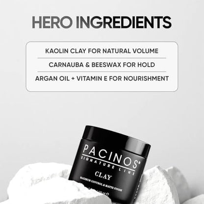 Pacinos Signature Line Clay Hair Paste - Long Lasting Styling Wax with Firm Hold for All Hair Styles (4 oz) Avelisse