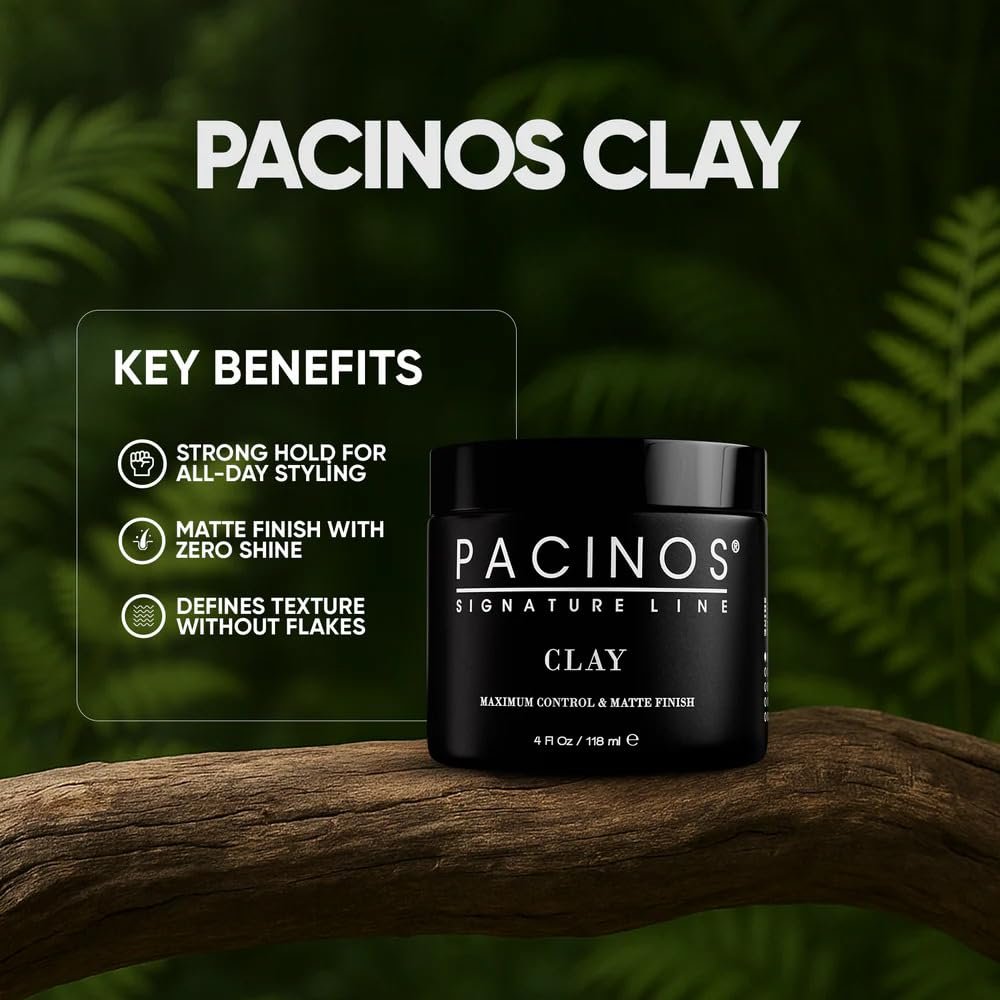 Pacinos Signature Line Clay Hair Paste - Long Lasting Styling Wax with Firm Hold for All Hair Styles (4 oz) Avelisse