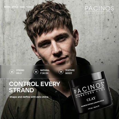 Pacinos Signature Line Clay Hair Paste - Long Lasting Styling Wax with Firm Hold for All Hair Styles (4 oz) Avelisse