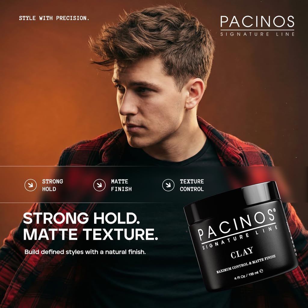 Pacinos Signature Line Clay Hair Paste - Long Lasting Styling Wax with Firm Hold for All Hair Styles (4 oz) Avelisse