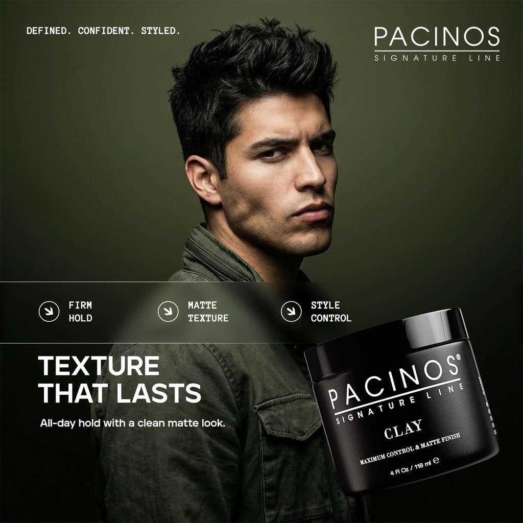 Pacinos Signature Line Clay Hair Paste - Long Lasting Styling Wax with Firm Hold for All Hair Styles (4 oz) Avelisse