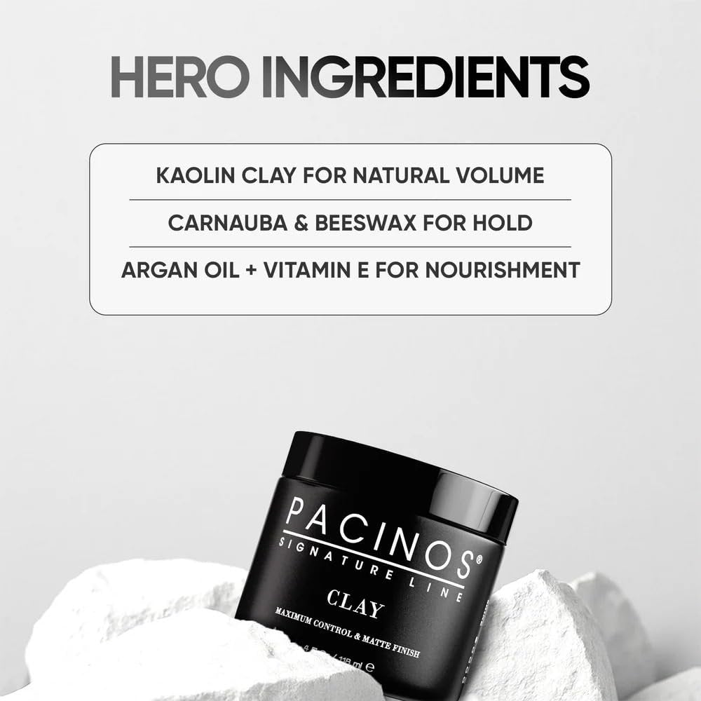 Pacinos Signature Line Clay Hair Paste - Long Lasting Styling Wax with Firm Hold for All Hair Styles (4 oz) Avelisse