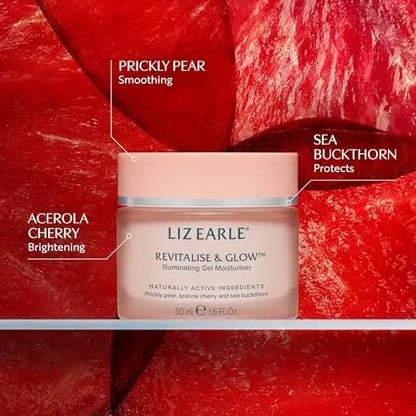 Liz Earle Revitalize & Glow Illuminating Gel Moisturizer - Brightening Vitamin C Face Cream & Pore Minimizer - Enriched with Acerola Cherry to Gently Exfoliate Skin and Boost Hydration (50ml) Avelisse