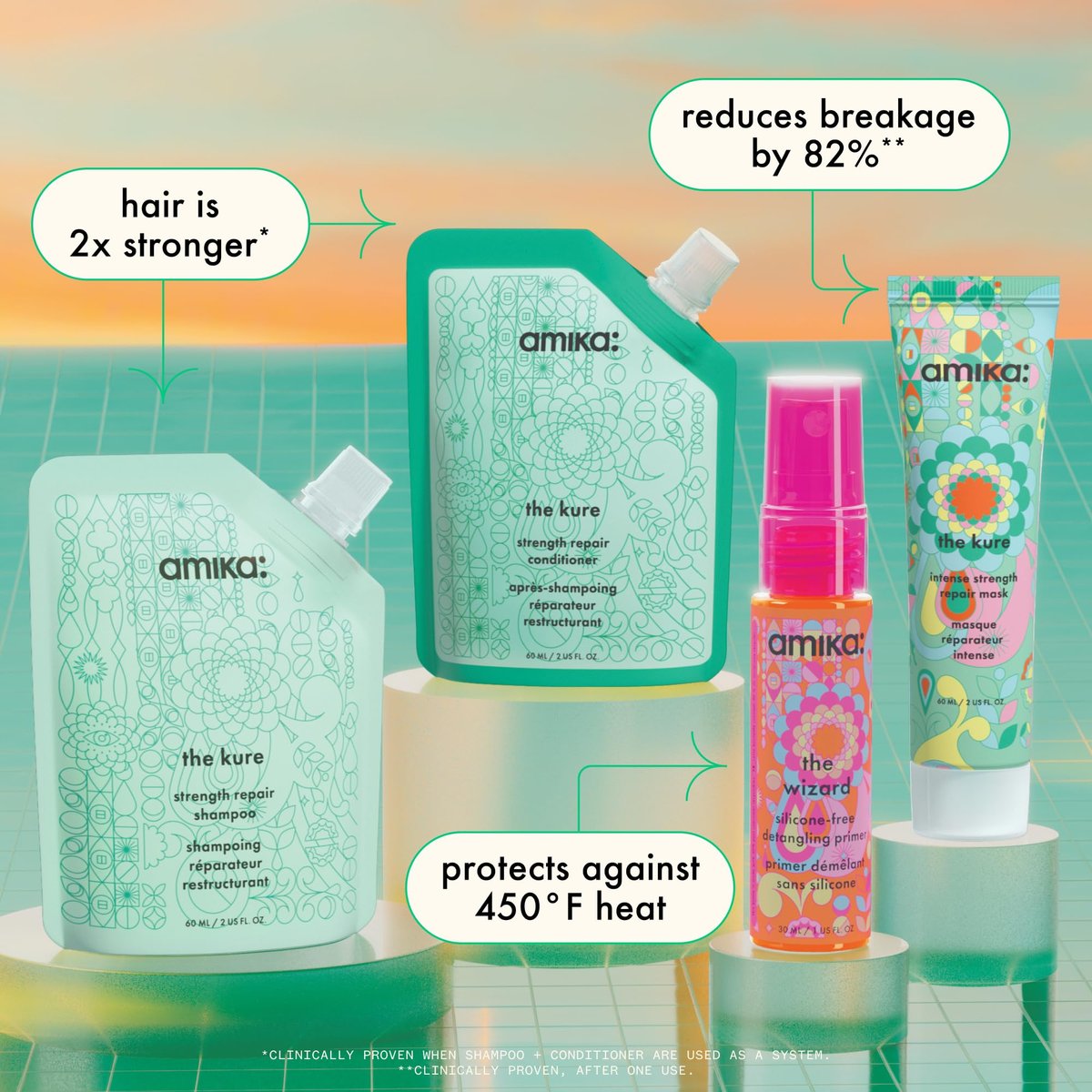 Amika Rescue Team Hair Routine Trial Set - Signature Shampoo & Conditioner, 7 Fl Oz Avelisse