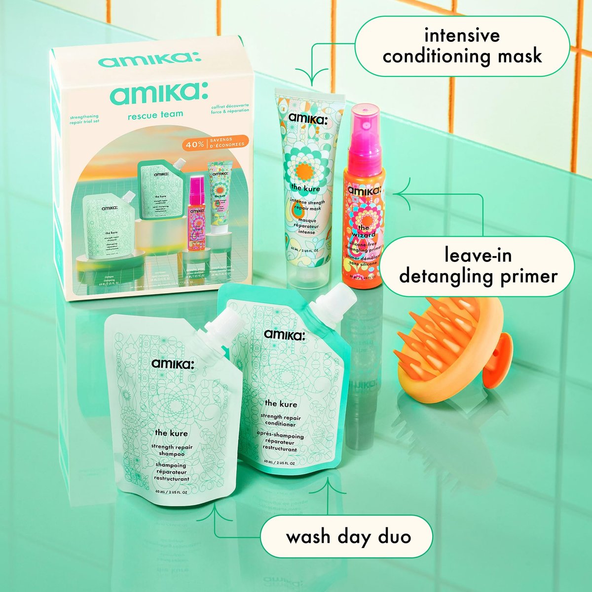 Amika Rescue Team Hair Routine Trial Set - Signature Shampoo & Conditioner, 7 Fl Oz Avelisse