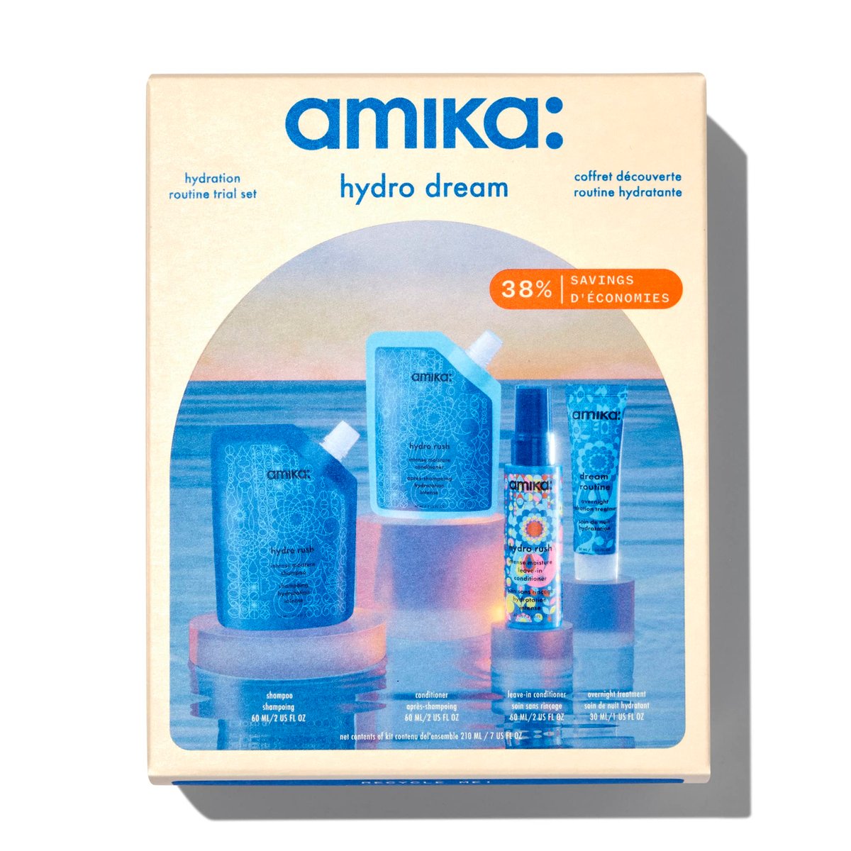 Amika Hydro Dream Hair Routine Trial Set - Hydrating Shampoo & Conditioner for Dry Hair Avelisse