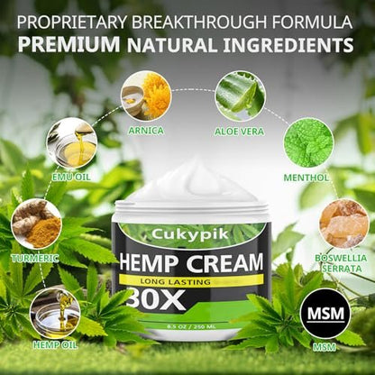 JUYIHEAL Hemp Cream 8.5oz – Natural Soothing Topical Cream with Arnica, MSM, Turmeric, Menthol & Aloe Vera Avelisse