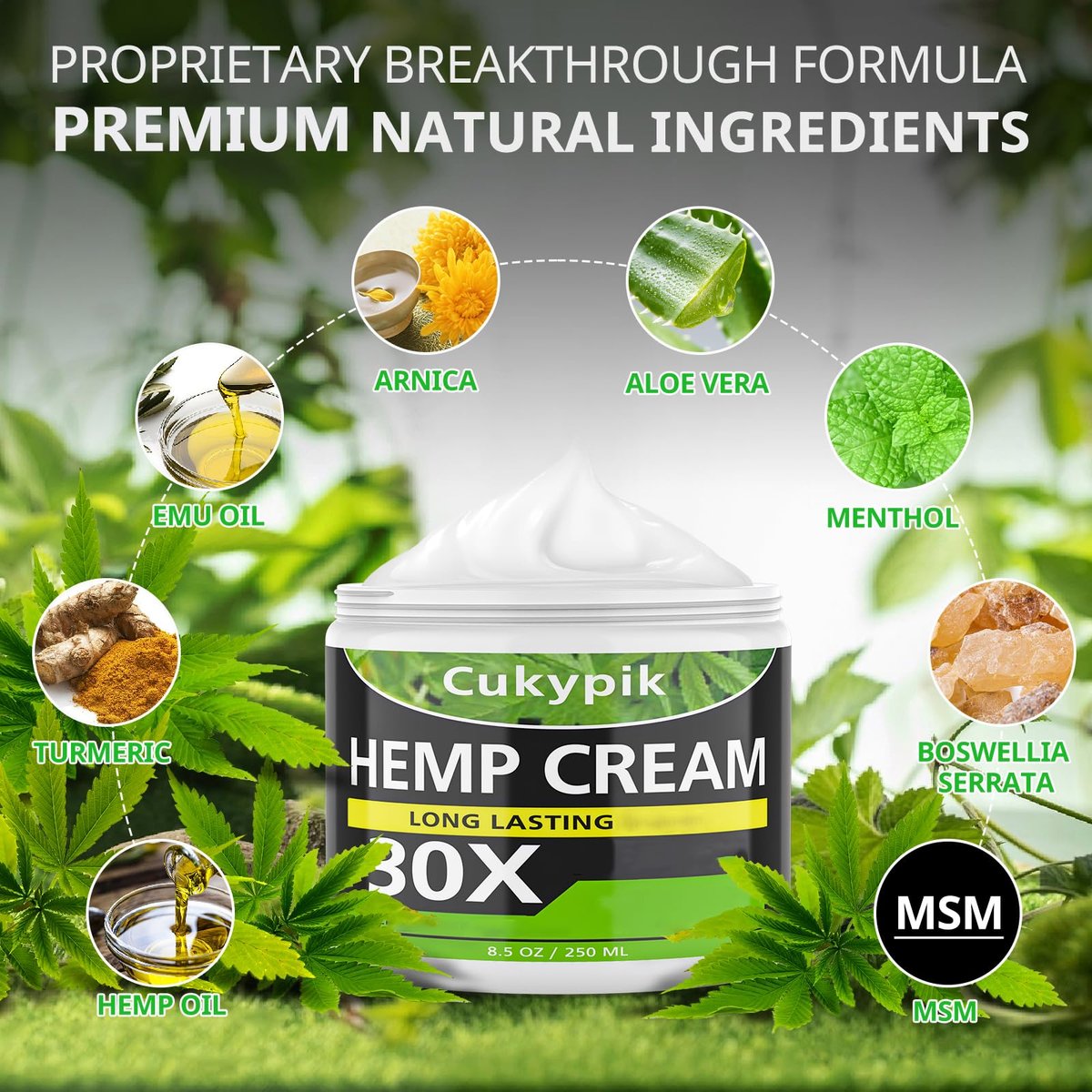 JUYIHEAL Hemp Cream 8.5oz – Natural Soothing Topical Cream with Arnica, MSM, Turmeric, Menthol & Aloe Vera Avelisse