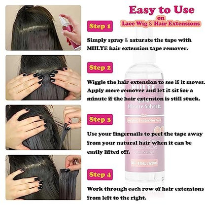 MIILYE Tape in Extension Remover Spray 4OZ/120ml - Fast & Gentle Hair Extension Tape Remover, Lace Wig Glue Remover, No Greasy, Easy Clean