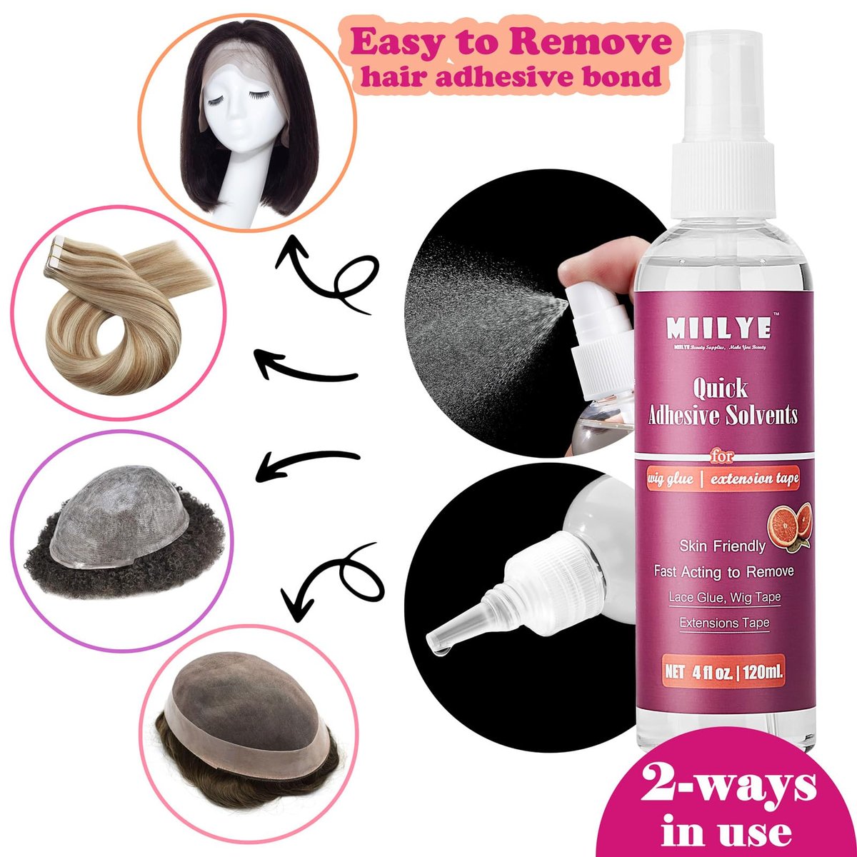 MIILYE Tape in Extension Remover Spray 4OZ/120ml - Fast & Gentle Hair Extension Tape Remover, Lace Wig Glue Remover, No Greasy, Easy Clean - görsel 5