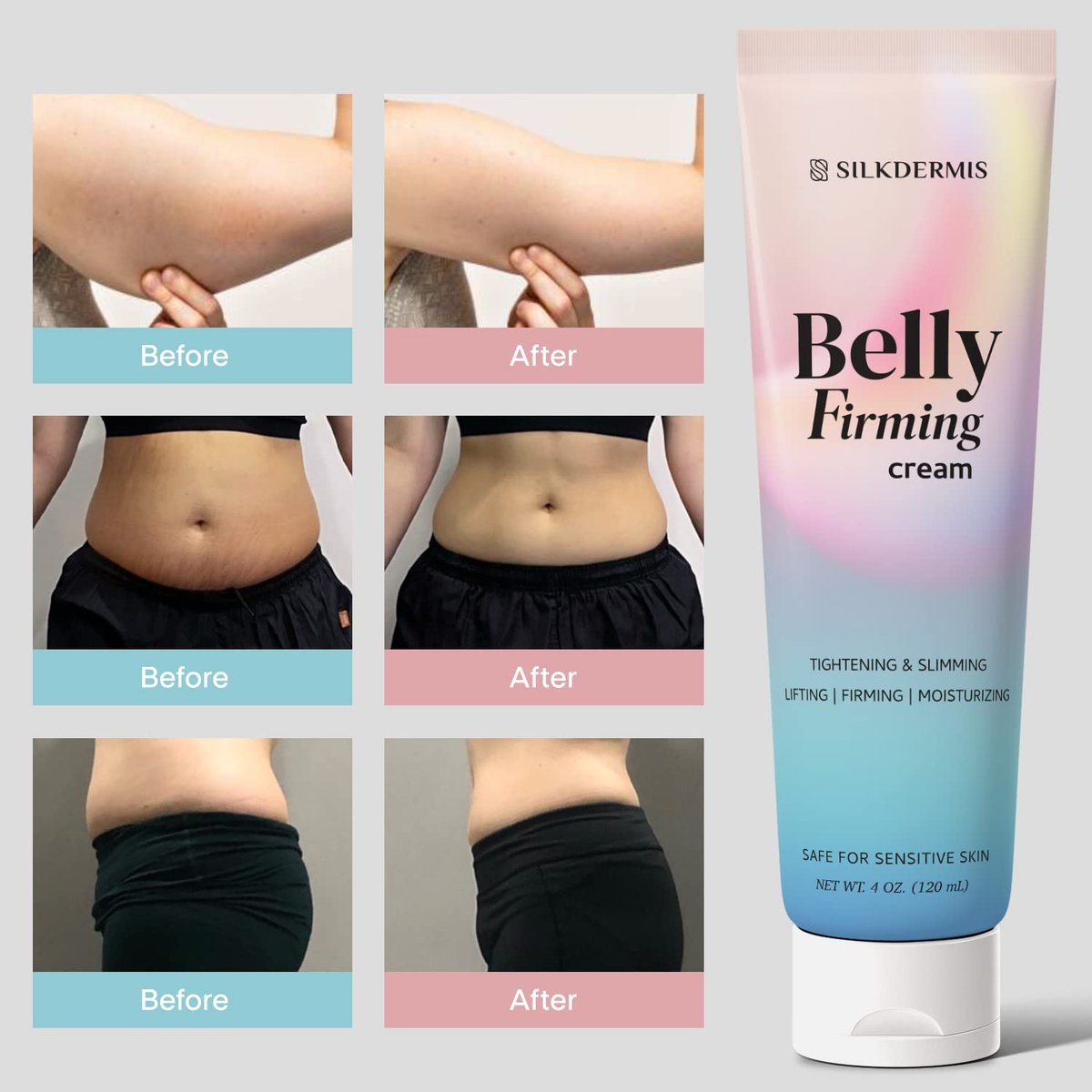 SILKDERMIS B Flat Belly Firming Cream - Skin Tightening & Cellulite Cream for Stomach, Thighs & Butt, Moisturizing Firming Lotion with Powerful Natural Ingredients, 120 ML Avelisse