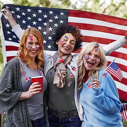 HOWAF 96-Pack 4th of July Temporary Tattoos – Patriotic USA Flag Red White & Blue Tattoos for Independence Day, Labor Day, and Party Favors