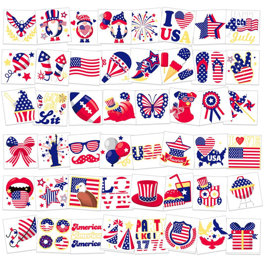 HOWAF 96-Pack 4th of July Temporary Tattoos – Patriotic USA Flag Red White & Blue Tattoos for Independence Day, Labor Day, and Party Favors