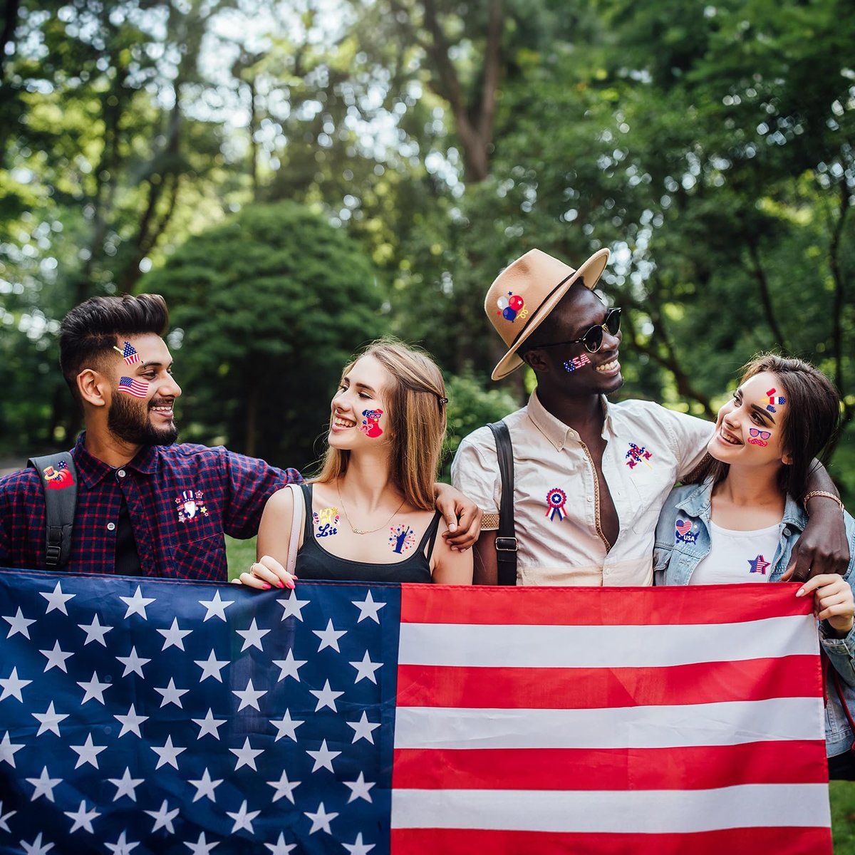 HOWAF 96-Pack 4th of July Temporary Tattoos – Patriotic USA Flag Red White & Blue Tattoos for Independence Day, Labor Day, and Party Favors - görsel 7