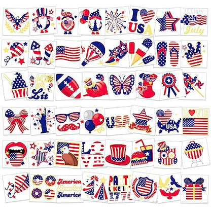 HOWAF 96-Pack 4th of July Temporary Tattoos – Patriotic USA Flag Red White & Blue Tattoos for Independence Day, Labor Day, and Party Favors