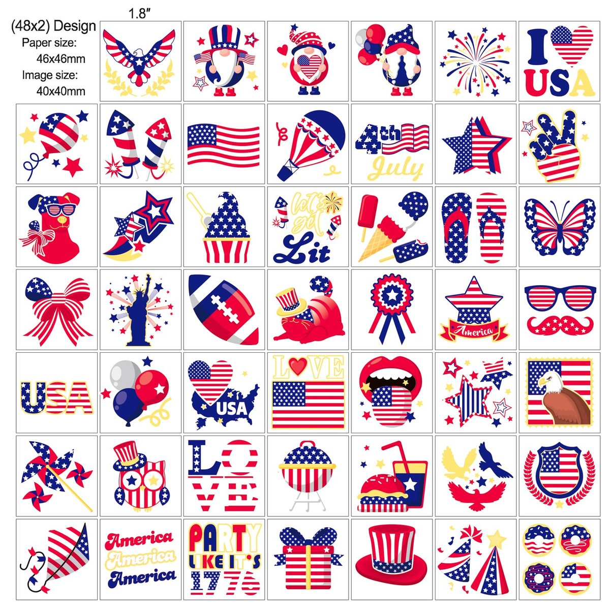 HOWAF 96-Pack 4th of July Temporary Tattoos – Patriotic USA Flag Red White & Blue Tattoos for Independence Day, Labor Day, and Party Favors - görsel 5