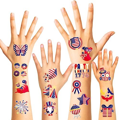 HOWAF 96-Pack 4th of July Temporary Tattoos – Patriotic USA Flag Red White & Blue Tattoos for Independence Day, Labor Day, and Party Favors - görsel 4