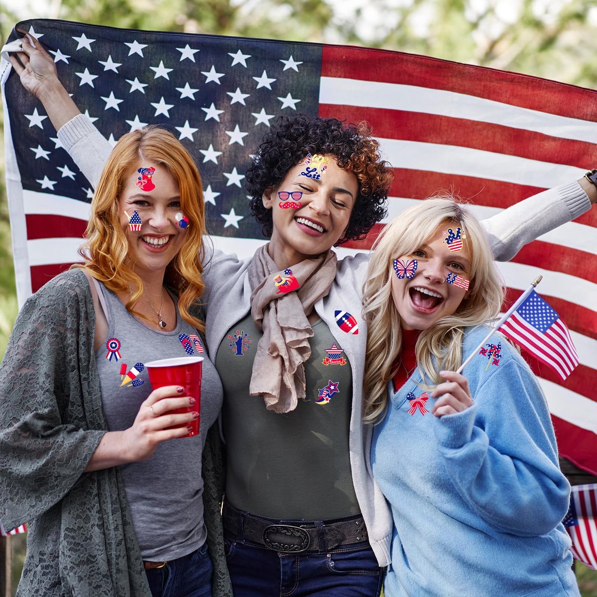 HOWAF 96-Pack 4th of July Temporary Tattoos – Patriotic USA Flag Red White & Blue Tattoos for Independence Day, Labor Day, and Party Favors - görsel 9
