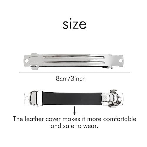 Cinaci 20 Pack 3 Inch Plain Blank DIY Caft Silver Metal French Hair Barrettes with Black Leather Cover Snap Hair Clips for Women Girls Teens Avelisse