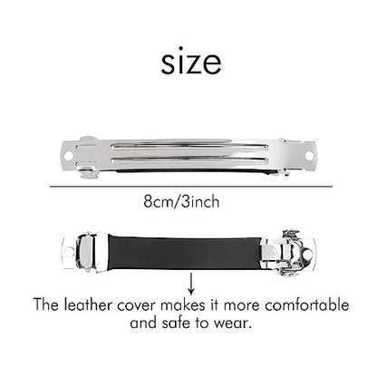 Cinaci 20 Pack 3 Inch Plain Blank DIY Caft Silver Metal French Hair Barrettes with Black Leather Cover Snap Hair Clips for Women Girls Teens Avelisse