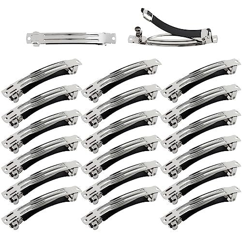 Cinaci 20 Pack 3 Inch Plain Blank DIY Caft Silver Metal French Hair Barrettes with Black Leather Cover Snap Hair Clips for Women Girls Teens Avelisse