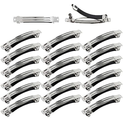 Cinaci 20 Pack 3 Inch Plain Blank DIY Caft Silver Metal French Hair Barrettes with Black Leather Cover Snap Hair Clips for Women Girls Teens Avelisse