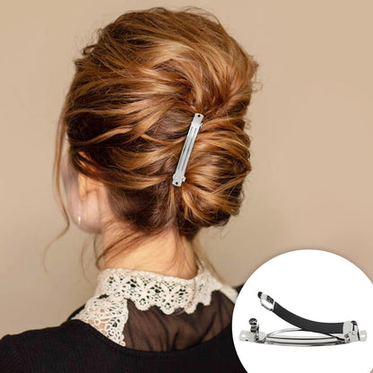 Cinaci 20 Pack 3 Inch Plain Blank DIY Caft Silver Metal French Hair Barrettes with Black Leather Cover Snap Hair Clips for Women Girls Teens Avelisse