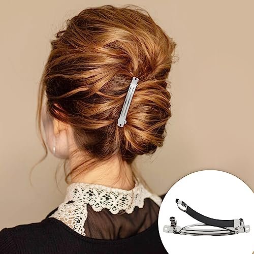 Cinaci 20 Pack 3 Inch Plain Blank DIY Caft Silver Metal French Hair Barrettes with Black Leather Cover Snap Hair Clips for Women Girls Teens Avelisse