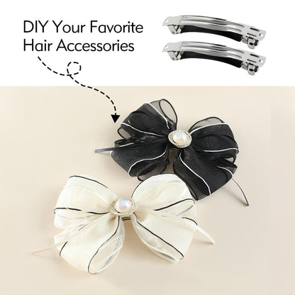 Cinaci 20 Pack 3 Inch Plain Blank DIY Caft Silver Metal French Hair Barrettes with Black Leather Cover Snap Hair Clips for Women Girls Teens Avelisse