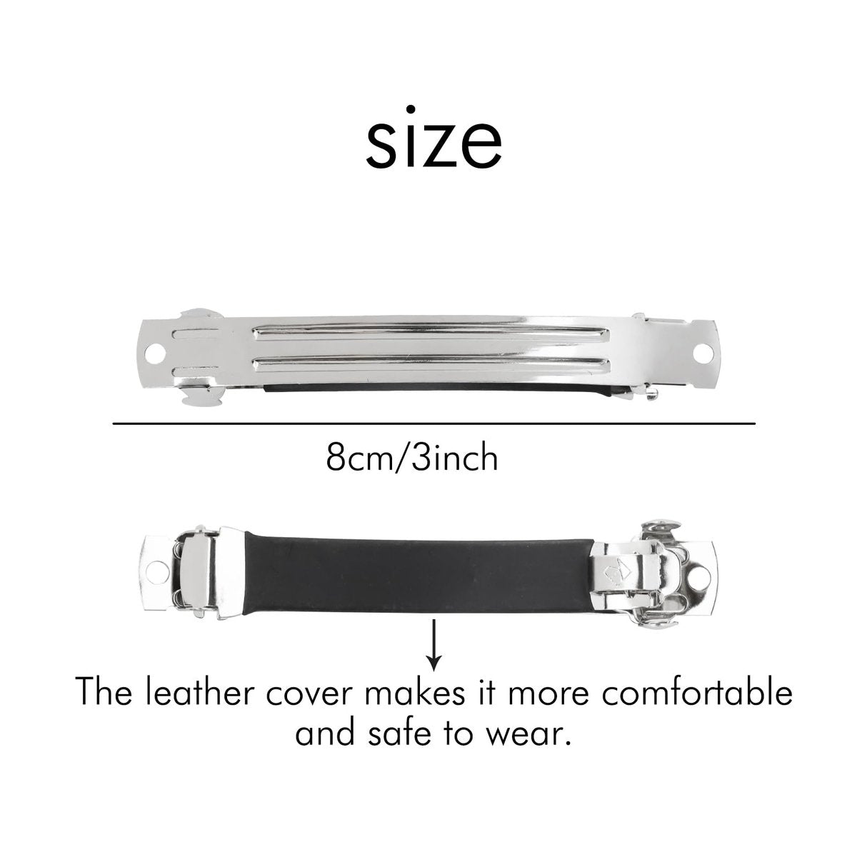 Cinaci 20 Pack 3 Inch Plain Blank DIY Caft Silver Metal French Hair Barrettes with Black Leather Cover Snap Hair Clips for Women Girls Teens Avelisse