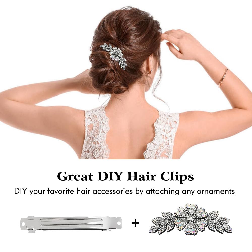 Cinaci 20 Pack 3 Inch Plain Blank DIY Caft Silver Metal French Hair Barrettes with Black Leather Cover Snap Hair Clips for Women Girls Teens Avelisse