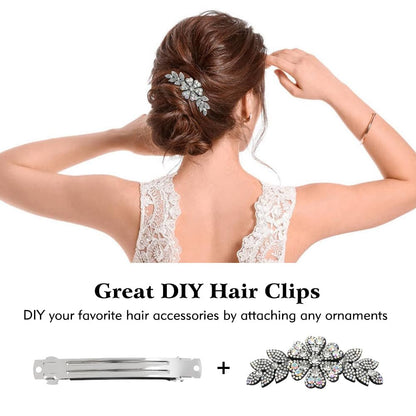 Cinaci 20 Pack 3 Inch Plain Blank DIY Caft Silver Metal French Hair Barrettes with Black Leather Cover Snap Hair Clips for Women Girls Teens Avelisse