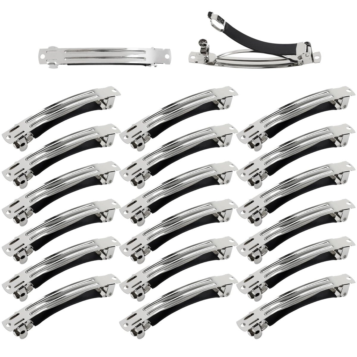 Cinaci 20 Pack 3 Inch Plain Blank DIY Caft Silver Metal French Hair Barrettes with Black Leather Cover Snap Hair Clips for Women Girls Teens Avelisse