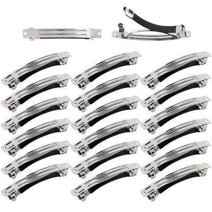 Cinaci 20 Pack 3 Inch Plain Blank DIY Caft Silver Metal French Hair Barrettes with Black Leather Cover Snap Hair Clips for Women Girls Teens Avelisse