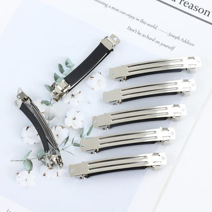 Cinaci 20 Pack 3 Inch Plain Blank DIY Caft Silver Metal French Hair Barrettes with Black Leather Cover Snap Hair Clips for Women Girls Teens Avelisse