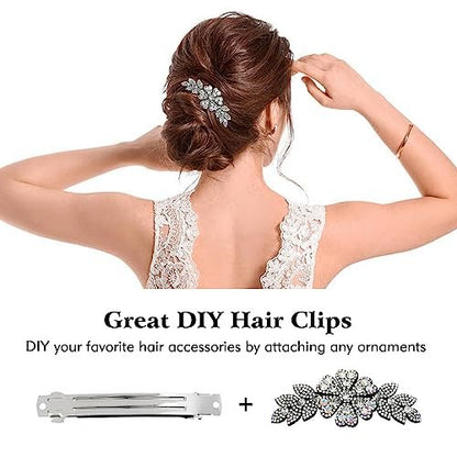 Cinaci 20 Pack 3 Inch Plain Blank DIY Caft Silver Metal French Hair Barrettes with Black Leather Cover Snap Hair Clips for Women Girls Teens Avelisse
