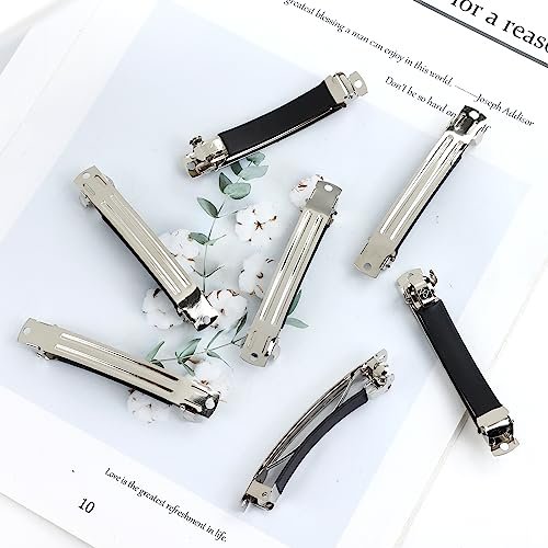 Cinaci 20 Pack 3 Inch Plain Blank DIY Caft Silver Metal French Hair Barrettes with Black Leather Cover Snap Hair Clips for Women Girls Teens Avelisse