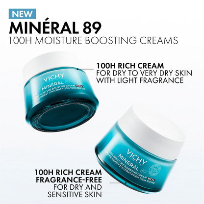 VICHY Mineral 89 Rich Cream, 100H Moisture Boosting Cream, Hydrating Face Moisturizer with Hyaluronic Acid, Niacinamide and Lipids, Daily Face Moisturizer with Rich Texture for Dry Skin Avelisse