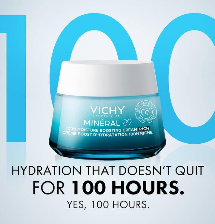 VICHY Mineral 89 Rich Cream, 100H Moisture Boosting Cream, Hydrating Face Moisturizer with Hyaluronic Acid, Niacinamide and Lipids, Daily Face Moisturizer with Rich Texture for Dry Skin Avelisse