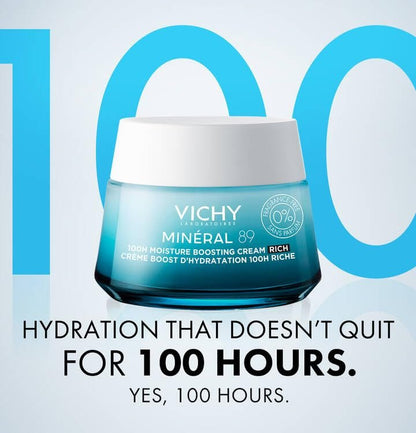 VICHY Mineral 89 Rich Cream, 100H Moisture Boosting Cream, Hydrating Face Moisturizer with Hyaluronic Acid, Niacinamide and Lipids, Daily Face Moisturizer with Rich Texture for Dry Skin Avelisse