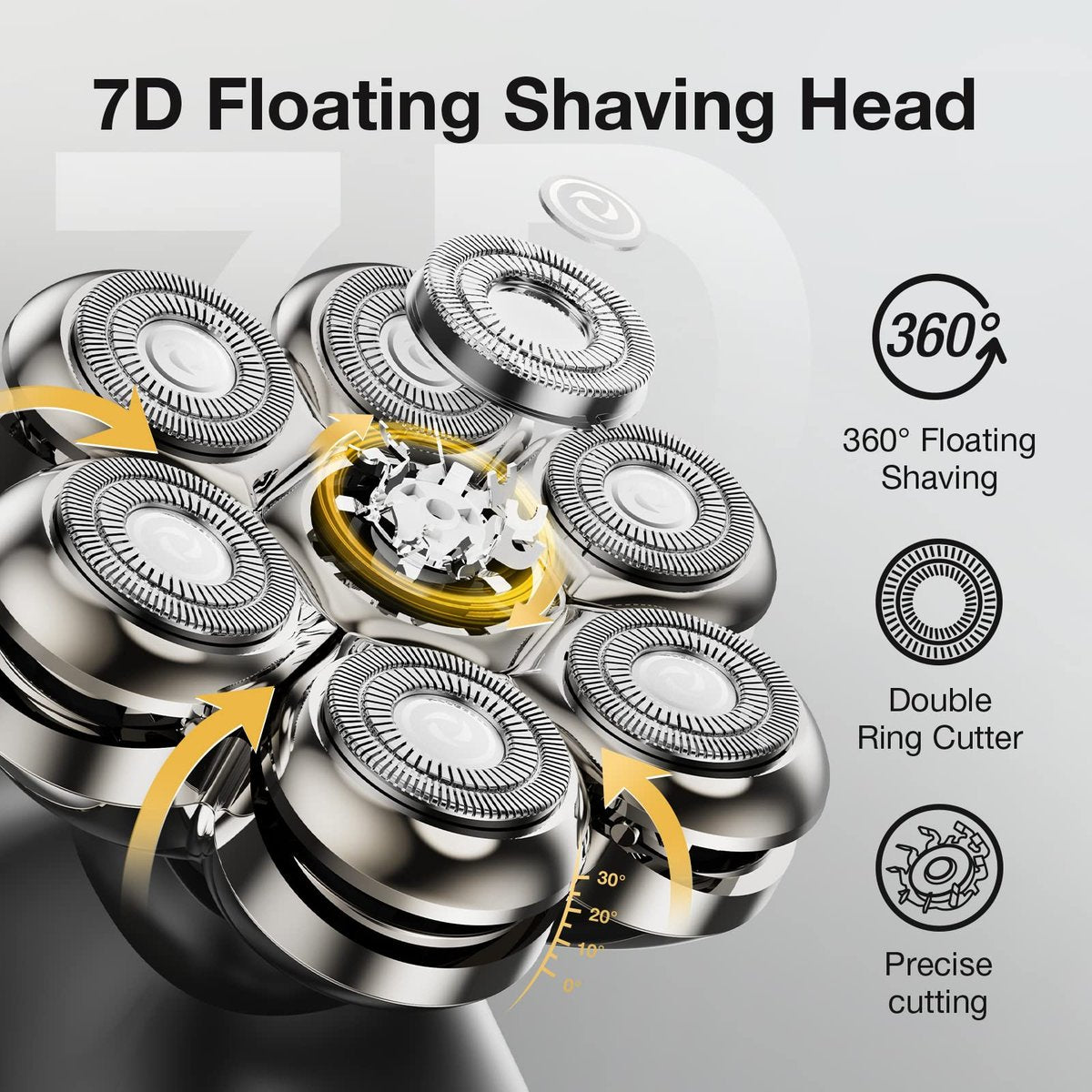 7-Blade Floating Replacement Shaving Head for Head Shaver – Washable, Wet & Dry Compatible, Rotary Shaver Blades Avelisse