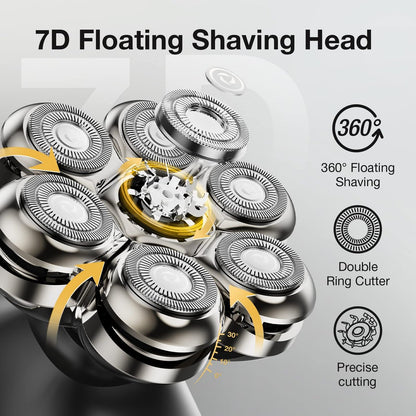 7-Blade Floating Replacement Shaving Head for Head Shaver – Washable, Wet & Dry Compatible, Rotary Shaver Blades Avelisse