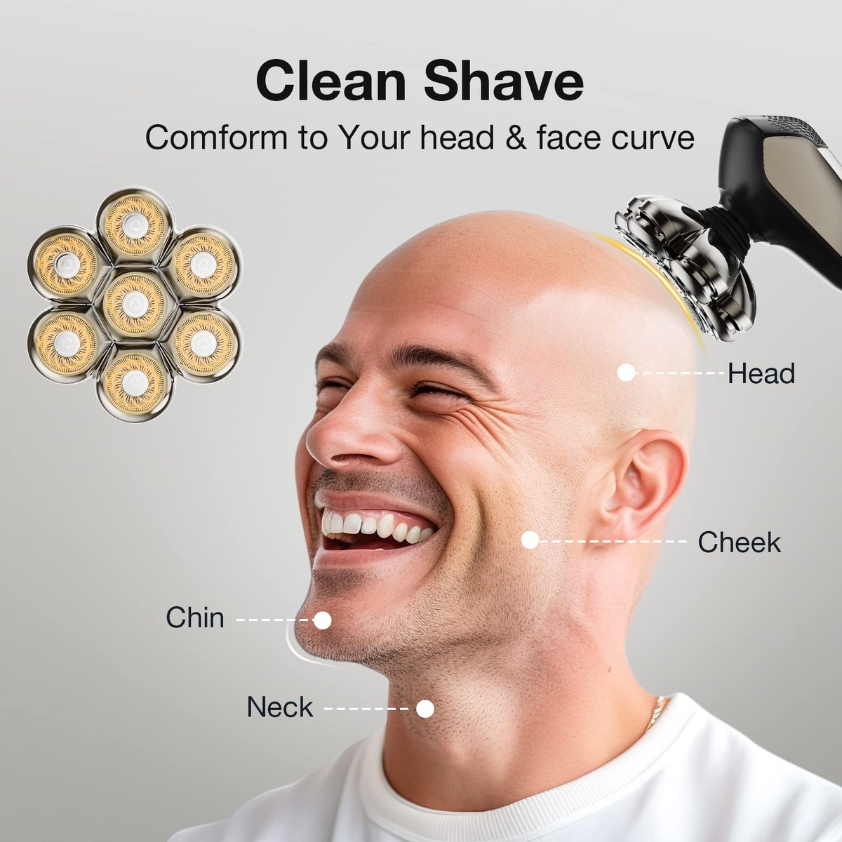 7-Blade Floating Replacement Shaving Head for Head Shaver – Washable, Wet & Dry Compatible, Rotary Shaver Blades Avelisse
