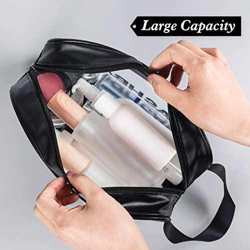 YuanCheng 4-Pack PU Leather Portable Toiletry Bags with Handle – Translucent Waterproof Travel Makeup Bags for Women, Large Capacity Cosmetic Bags (Black) Avelisse