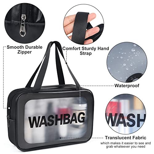 YuanCheng 4-Pack PU Leather Portable Toiletry Bags with Handle – Translucent Waterproof Travel Makeup Bags for Women, Large Capacity Cosmetic Bags (Black) Avelisse